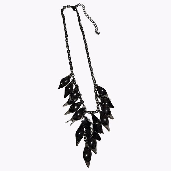 Boho Black Metal Leaves Feather Cascade Statement Bib Necklace Fashion Jewelry - Picture 2 of 7